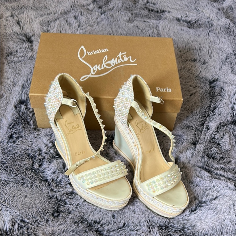 Christian Louboutin Cream Heels with Fringe Detail